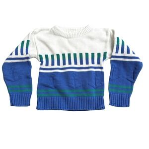 VTG Brights Creek White Blue Anchor Sweater Cotton Knit 3T USA Made Nautical‎